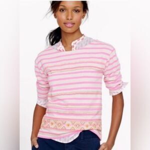 J.Crew Stitchwork Stripe Top Pink Neon Embroidered 3/4 Sleeve Top Size M NWOT